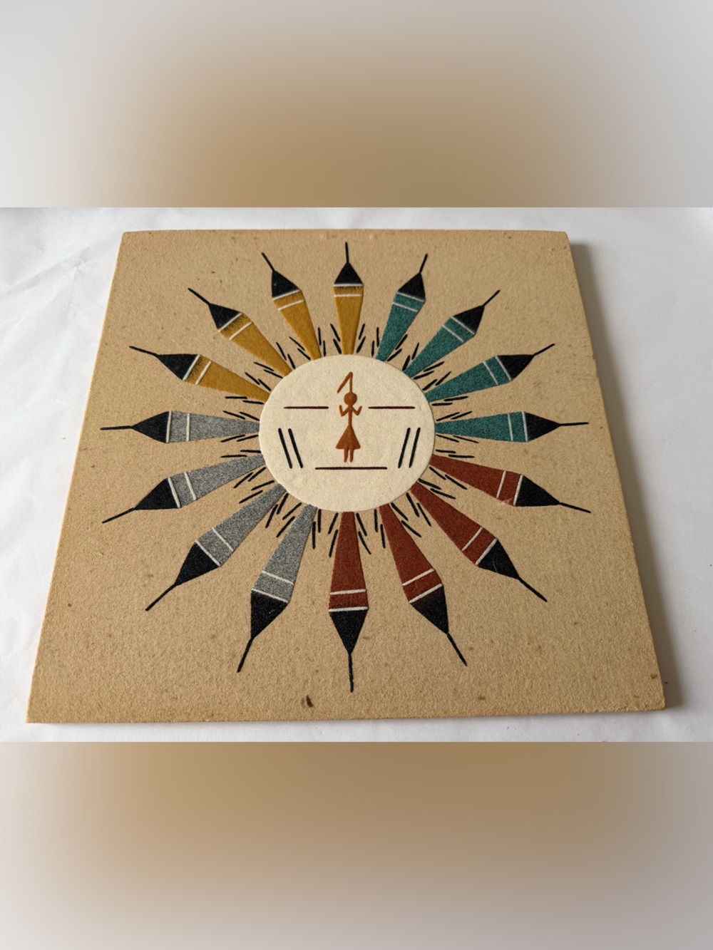 VTG Navajo Sand Art On Board Sun Eagle Signed 12x12” inch